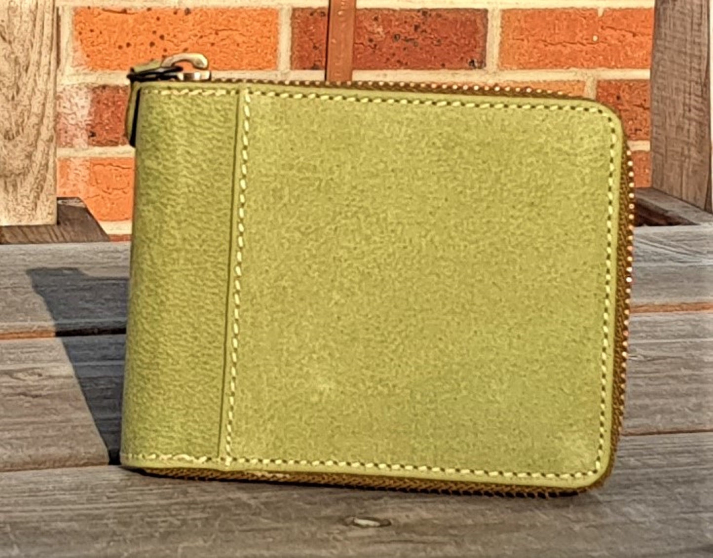 RFID Green Real Leather Mens Women Round Zipper Wallet, Girl's Men's Coin Pocket Wallet Purse Pure Leather Wallet | Handmade Gift Bag Packed
