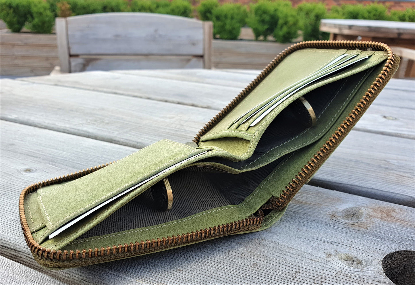 RFID Green Real Leather Mens Women Round Zipper Wallet, Girl's Men's Coin Pocket Wallet Purse Pure Leather Wallet | Handmade Gift Bag Packed