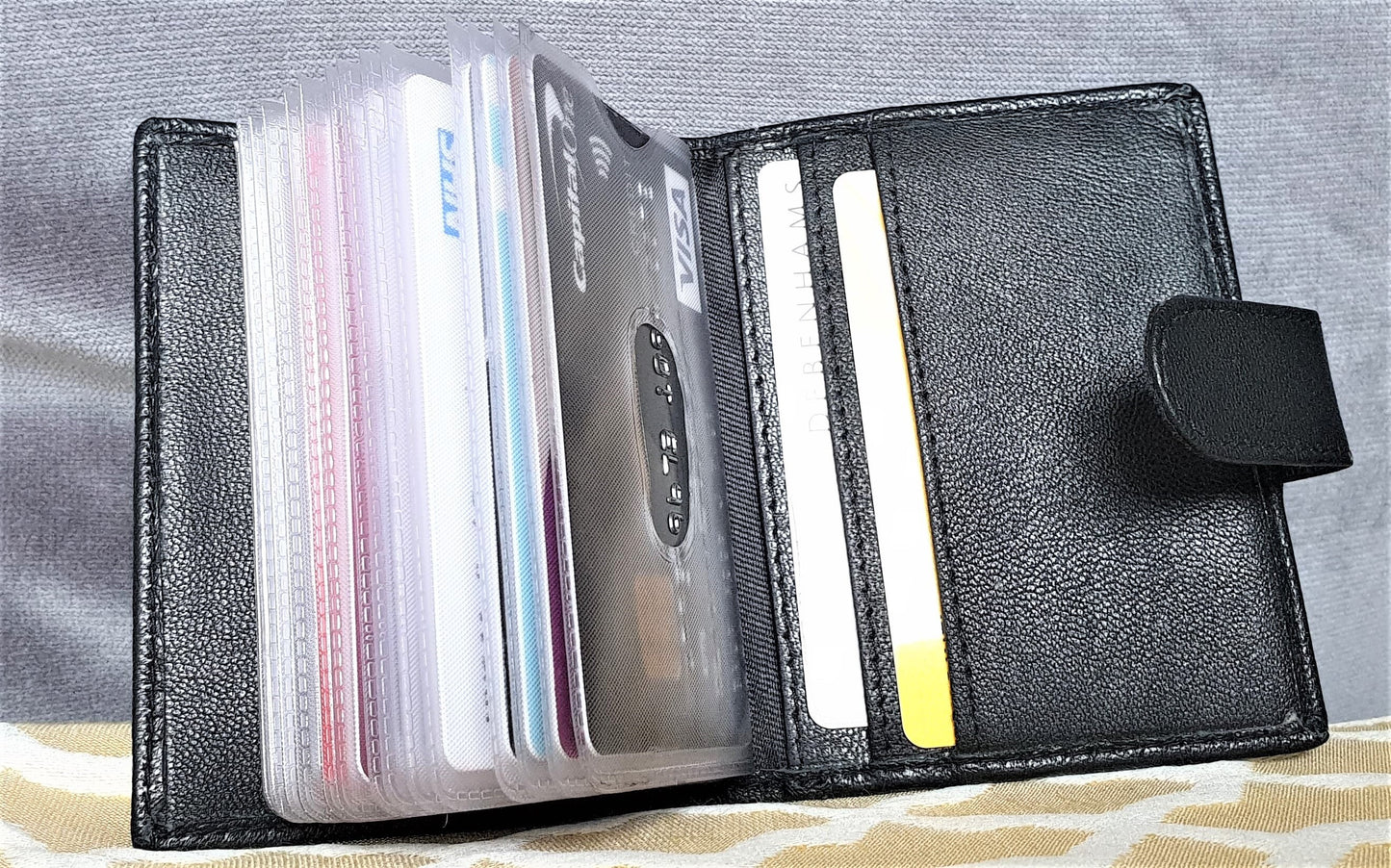 Personalised Men Girls Black 100% Real Leather Credit Card Wallet, Soft Leather Card Holder, RFID Safe Super Strong Removable Sleeve Wallet