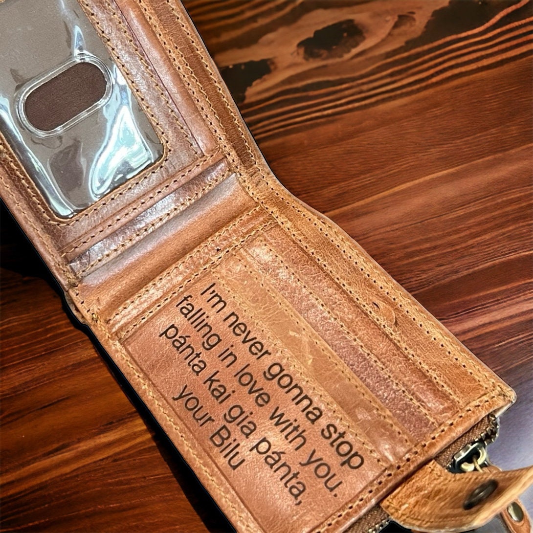 Personalised Leather Wallet For Men | Engrave Name, Initials, Logo , Message on Wallet | Custom Personalized Gift | Christmas Gift For Him
