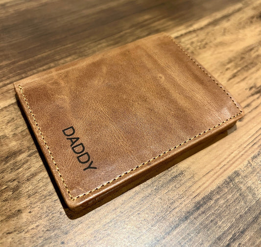 Personalised Handmade Mens Wallet | Real Leather Small Wallet | Engrave Name Message and Photo On the Wallet | Gift For Dad | Groomsmen Gift