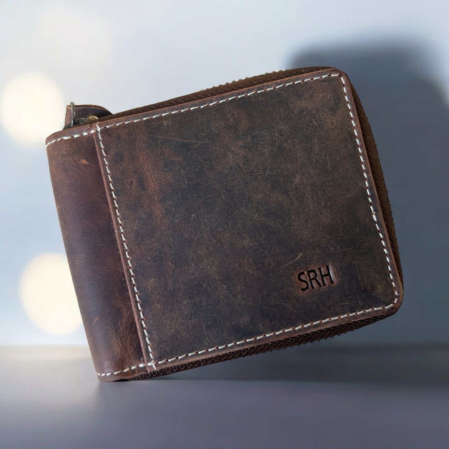 Handmade 100% Original Leather RFID High Quality Genuine Leather Coin Pocket Credit Card Round Zip Closure Wallet, Personalised Wallet