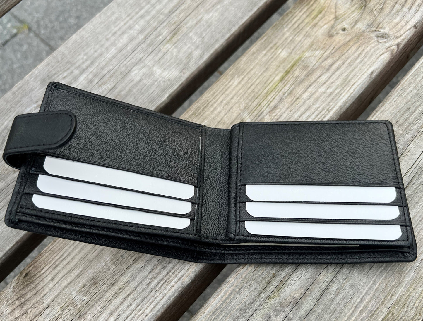 Black Smooth Leather Wallet For Men and Women, Girl's Men's Women's Leather Wallet | Loop Closure Leather Wallet