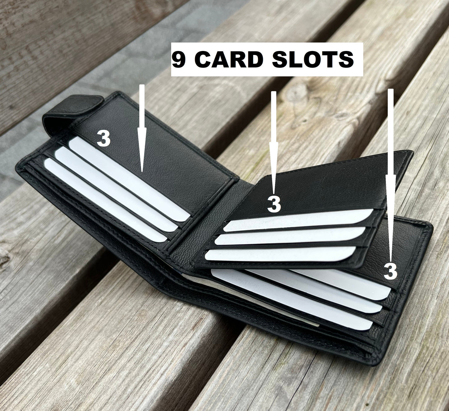 Black Smooth Leather Wallet For Men and Women, Girl's Men's Women's Leather Wallet | Loop Closure Leather Wallet