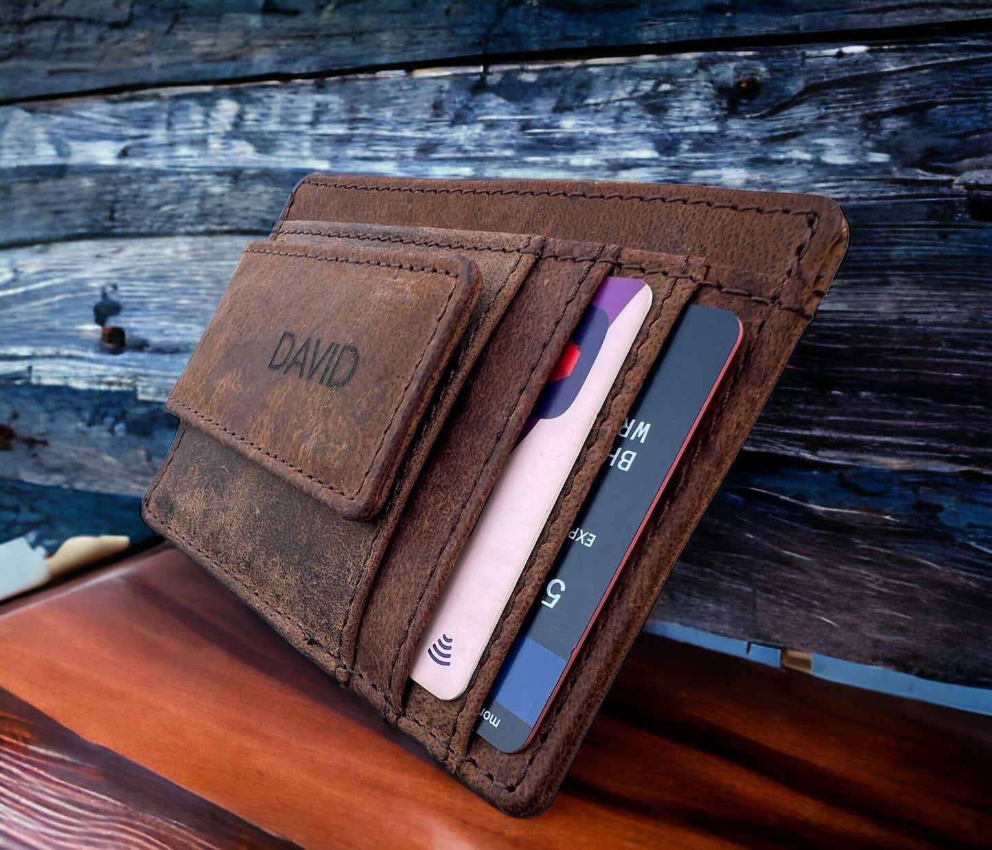 Personalised Slim Wallet, Personalized Rustic Leather Money Clip For Men and Women | Christmas, Birthday, Anniversary, Gift For Men Women