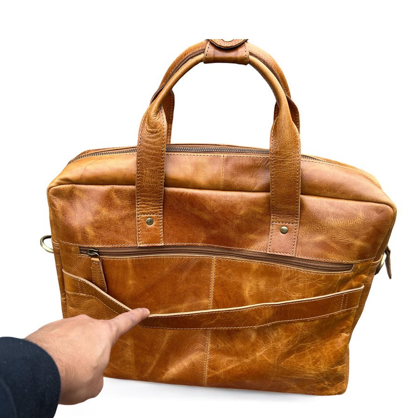 Personalised Leather Laptop Bag | 15" Vintage Briefcase with Strap