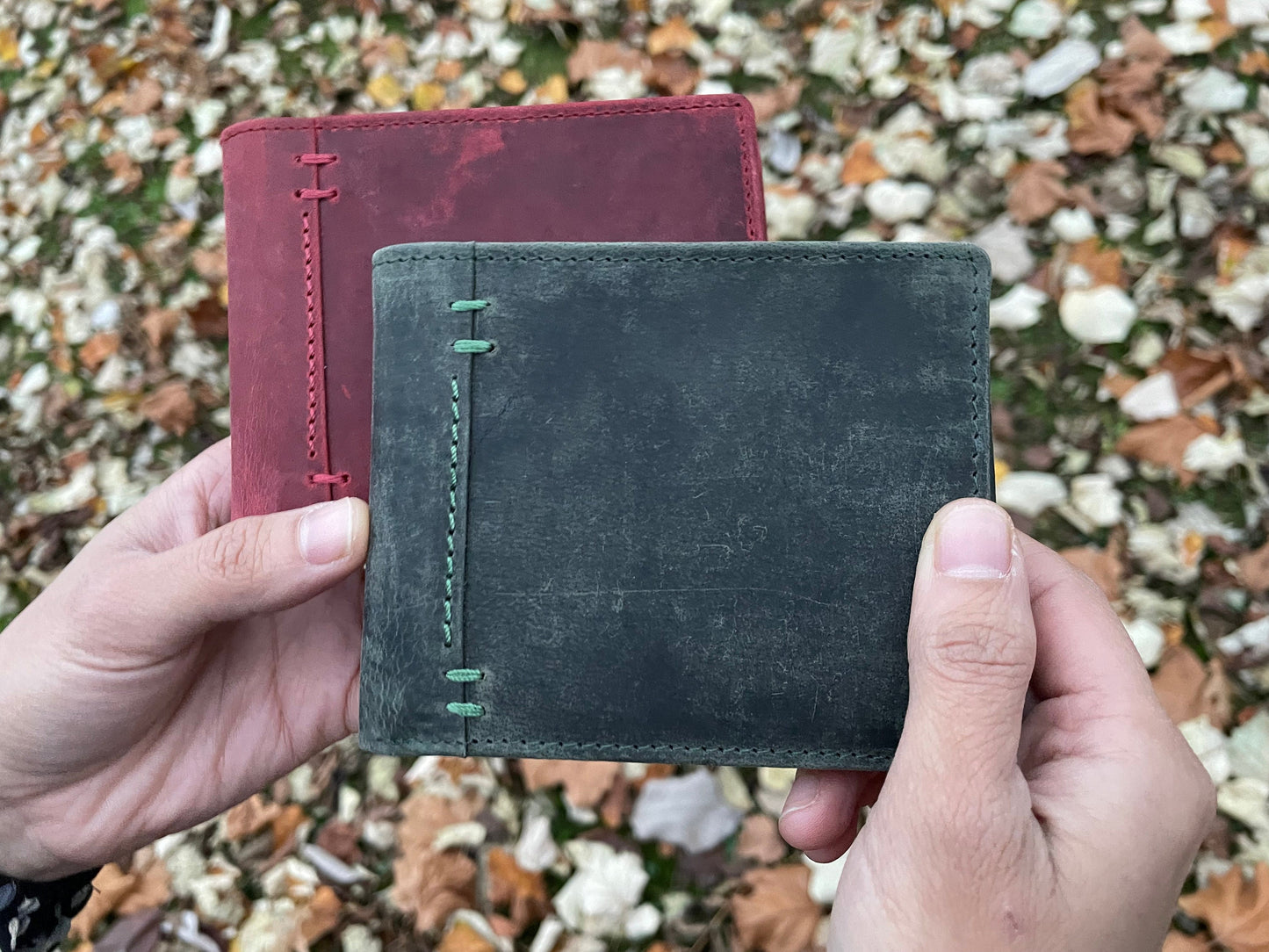 Handmade Full Grain Leather Wallet For Men and Women | Military Green, Ox Blood Red Compact Wallet | Perfect For Gift