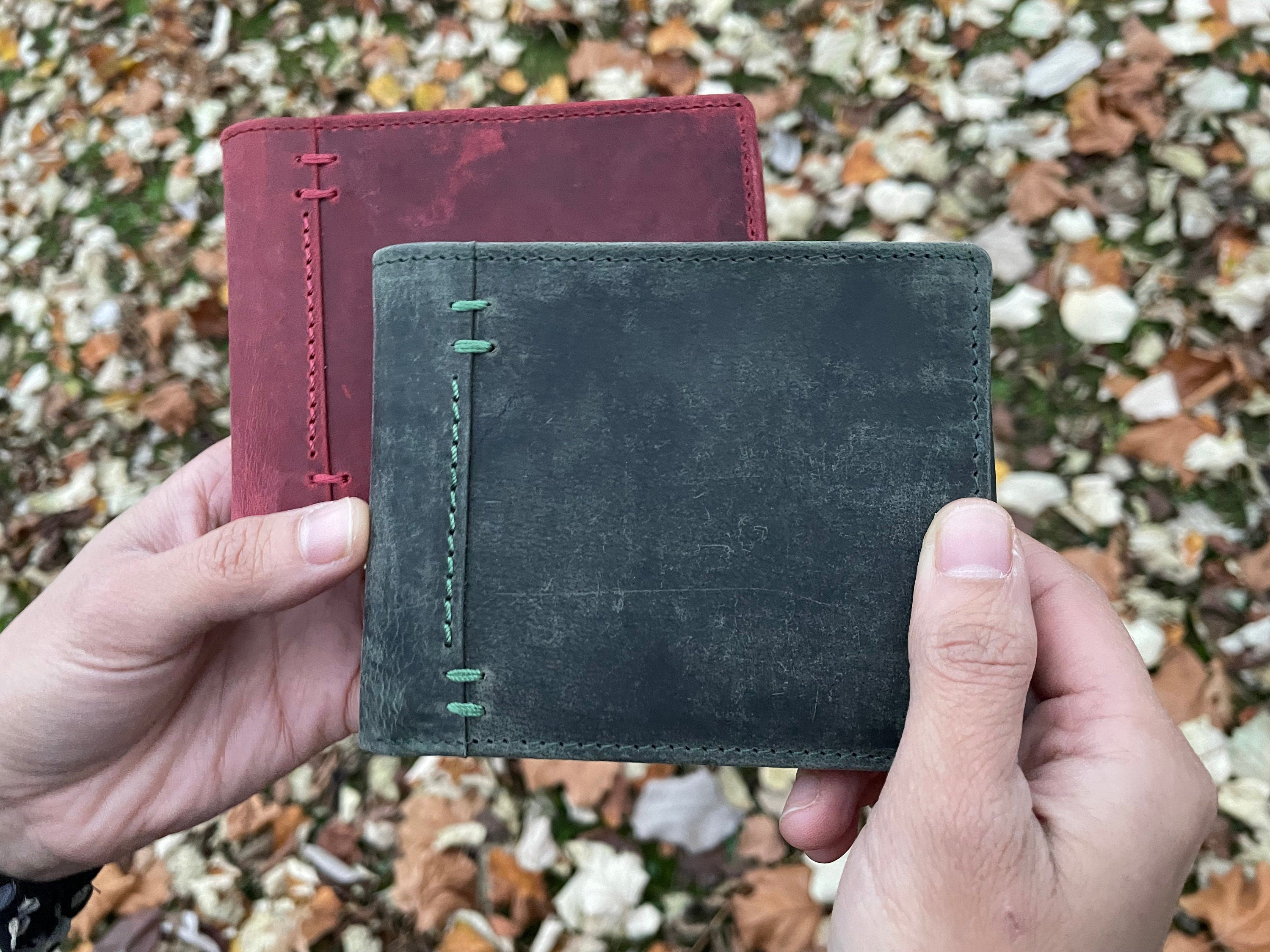 Handmade Full Grain Leather Wallet For Men and Women | Military Green, Ox Blood Red Compact Wallet | Perfect For Gift