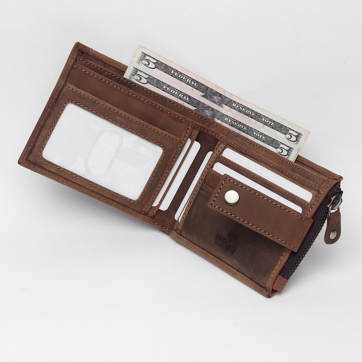 Personalised RFID Safe Men Women Leather Wallet | Zip Handmade Wallet | Anniversary Birthday Gift | Father's Day Gift