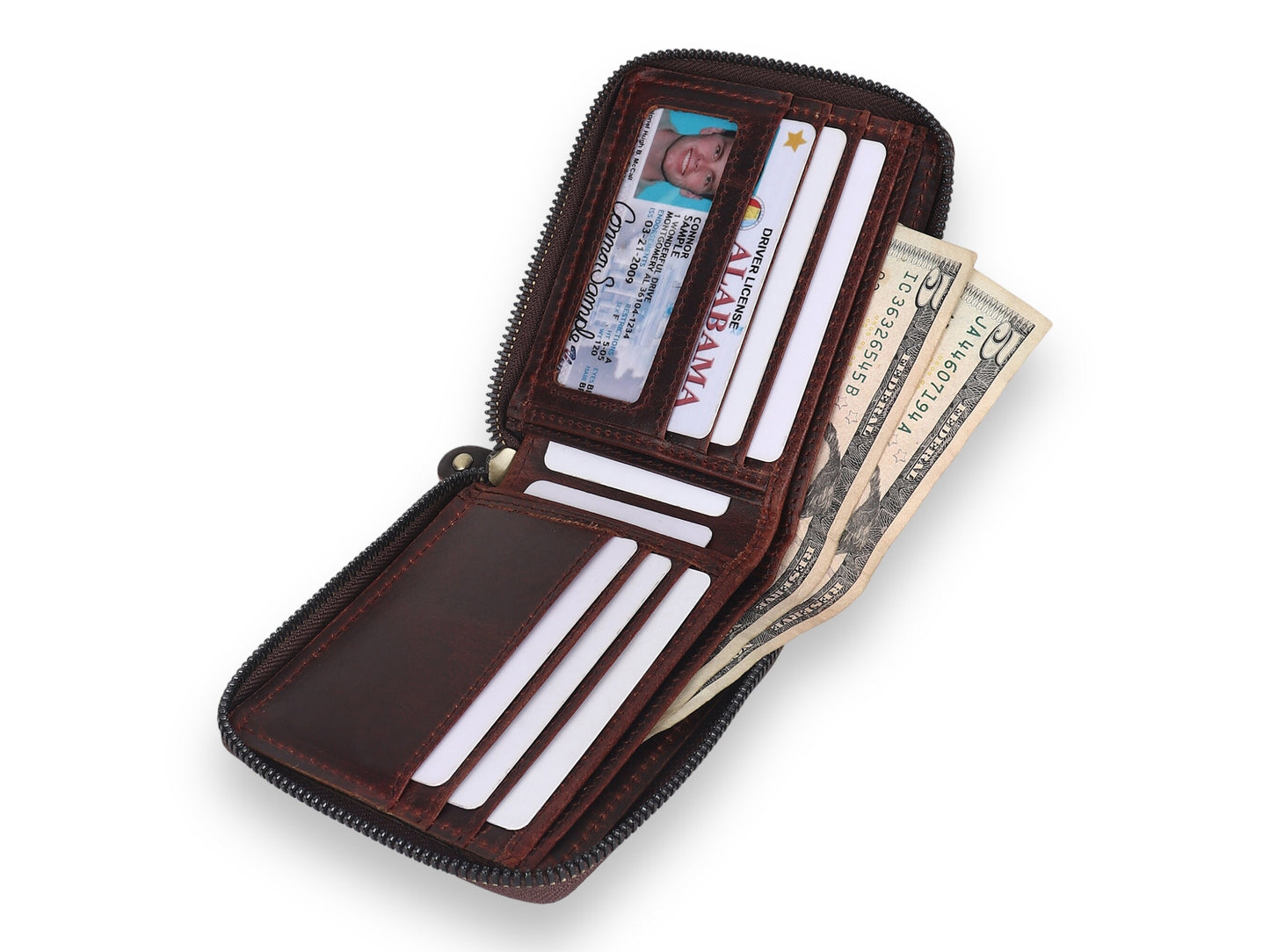 Personalised Wallet | Brown Wallet | Round Zipper Personalized Custom Wallet | RFID Safe | Anniversary, Birthday, Groomsmen, Christmas Gift