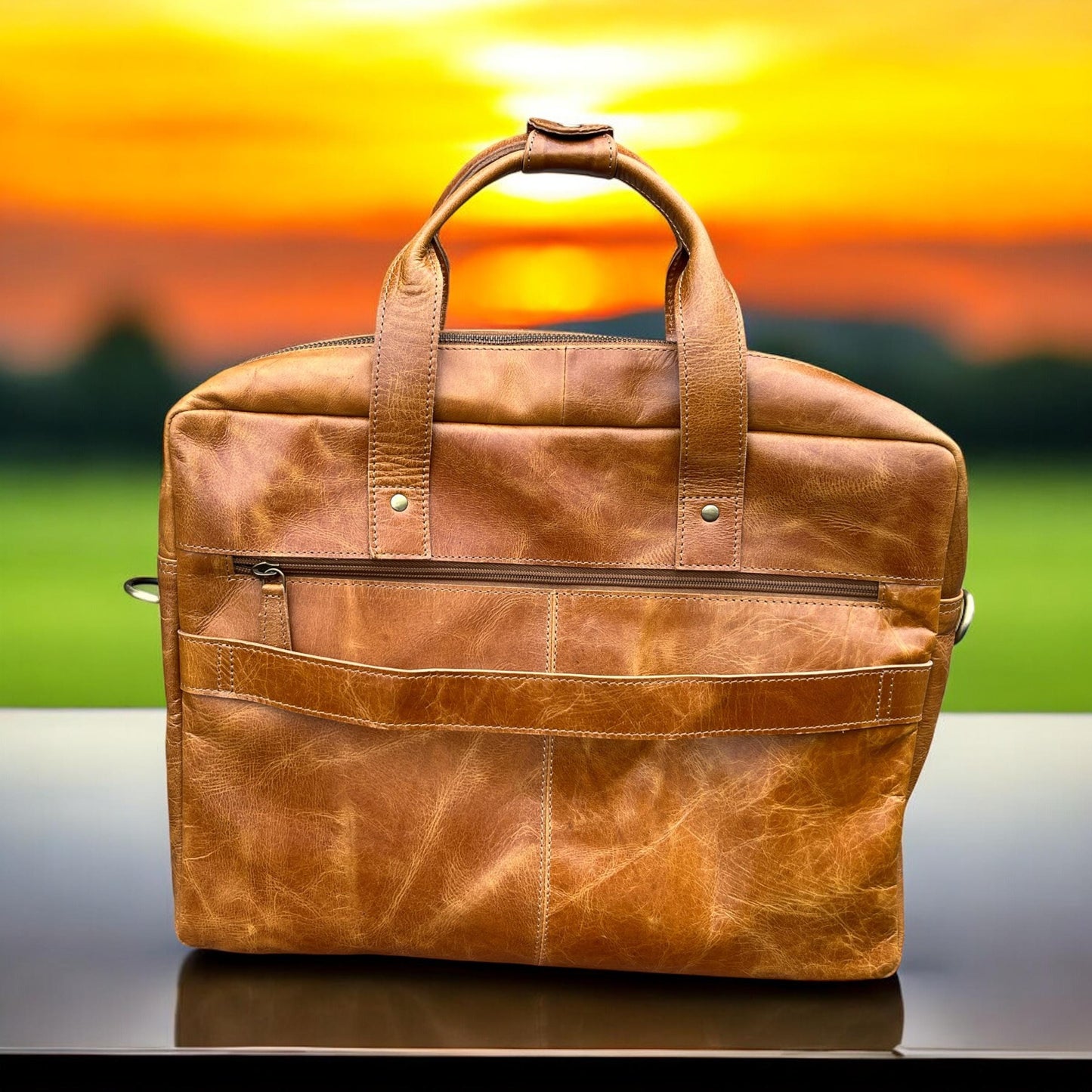 Personalised Leather Laptop Bag | 15" Vintage Briefcase with Strap