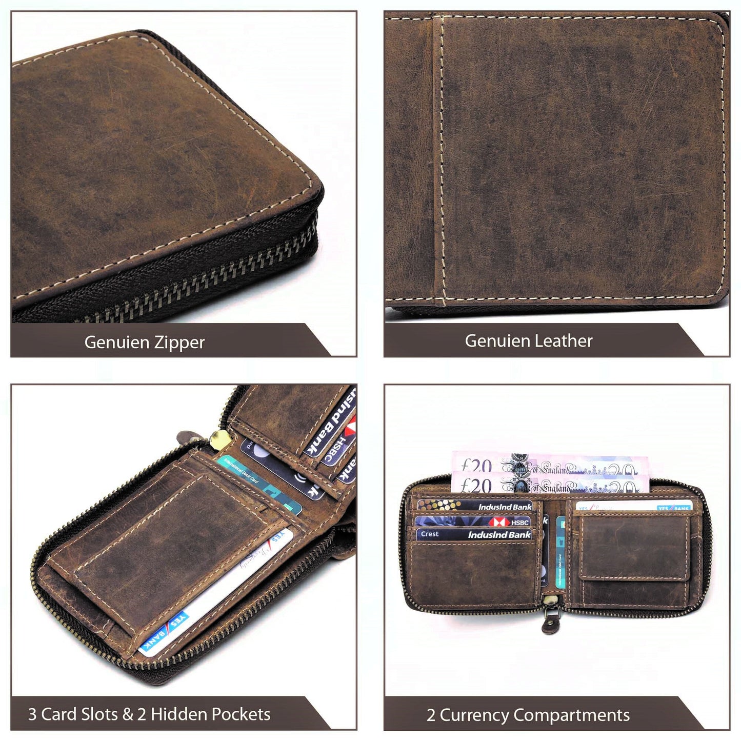 Handmade Leather Wallet | Unisex Zipper Wallet | RFID Men's Woman's Wallet | Perfect for Birthday Anniversary, Father’s Day Groomsmen Gift