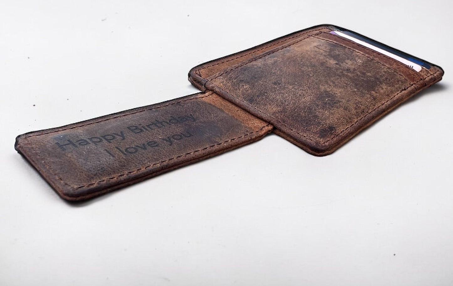 Personalised Slim Wallet, Personalized Rustic Leather Money Clip For Men and Women | Christmas, Birthday, Anniversary, Gift For Men Women