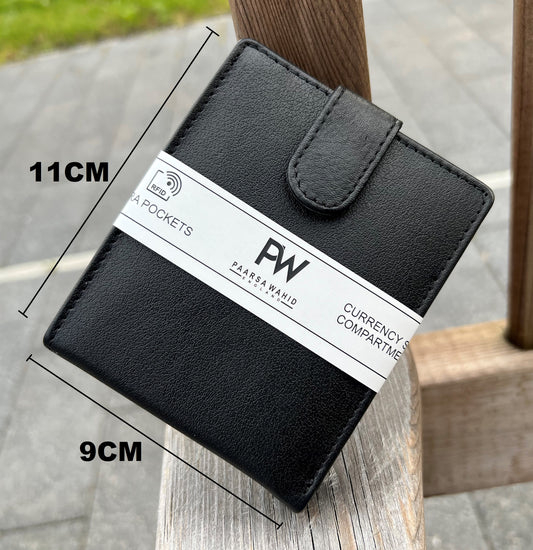 Black Smooth Leather Wallet For Men and Women, Girl's Men's Women's Leather Wallet | Loop Closure Leather Wallet