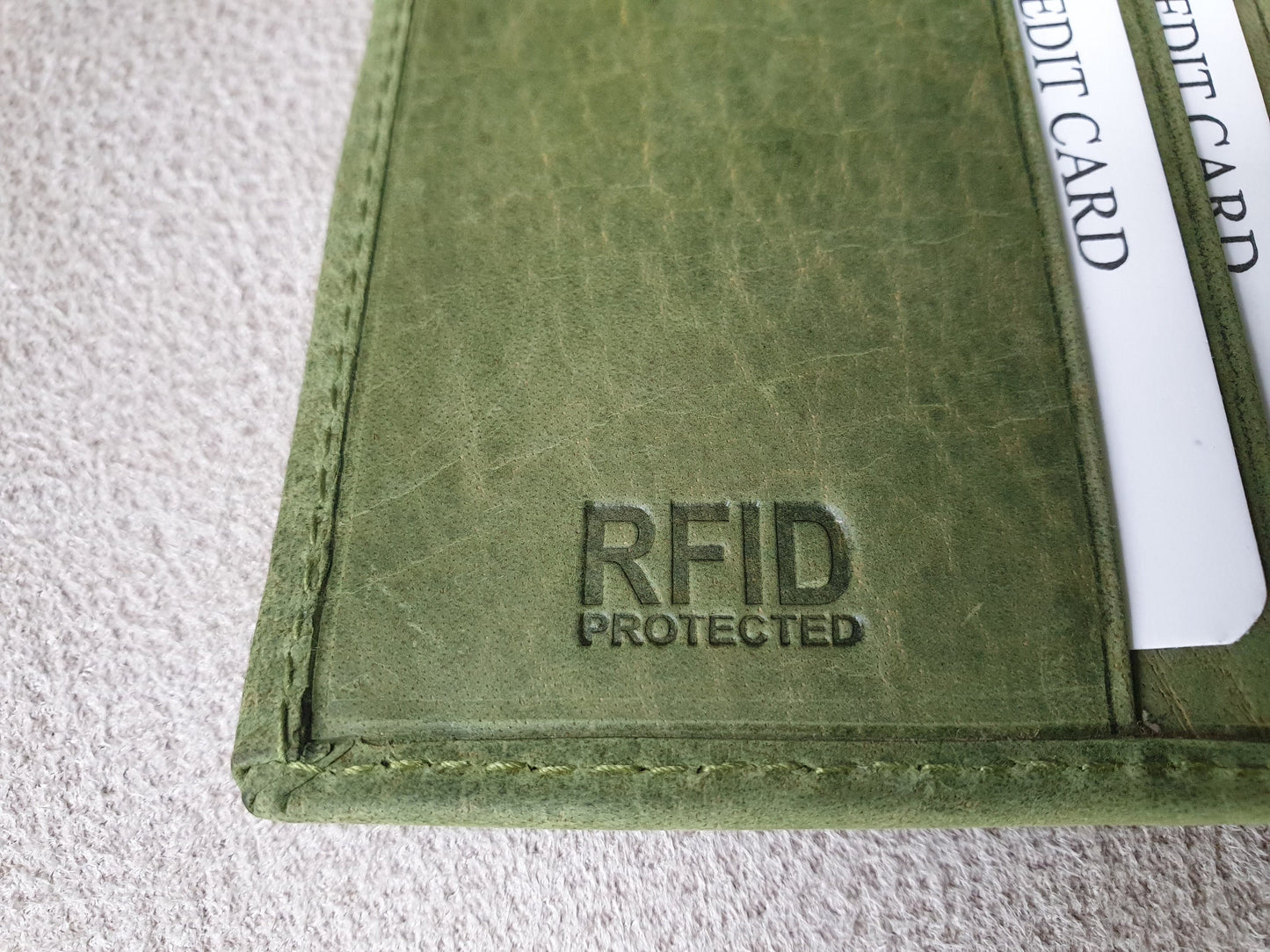 Personalised Green Leather RFID Credit Card Holder Takes upto 18 Cards, Embose Initials/Name, Perfect For Gift